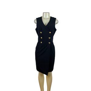 White House Black Market Women's Black Sleeveless Gold Button Dress Sz 10p - New